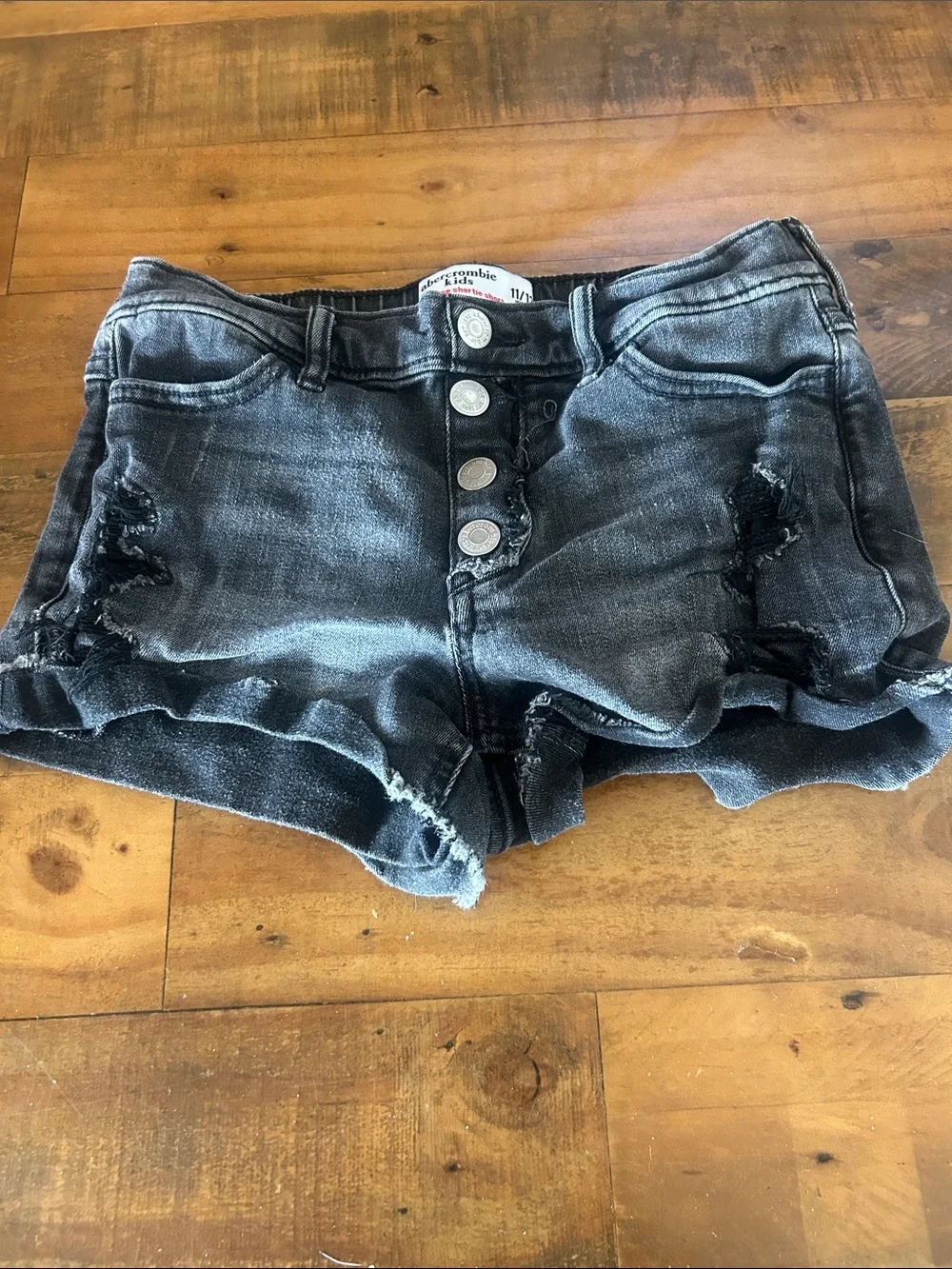 Abercrombie & Fitch Black Distressed Button-Fly Kids Denim Shorts